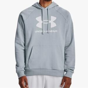 UNDER‎ ARMOUR Harbor Blue Rival Fleece Big Logo Hoodie Activewear Size Small